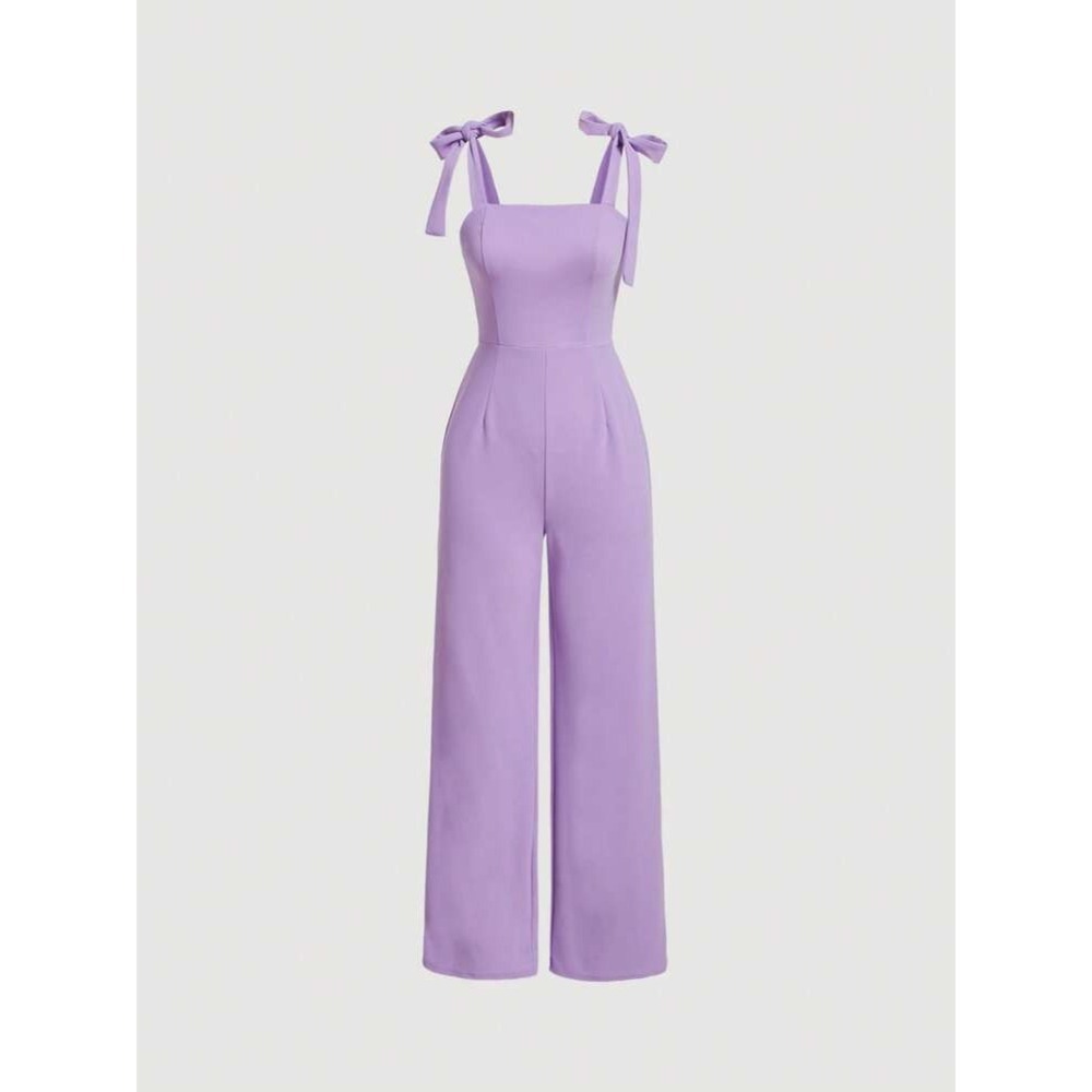 Mod Lilac Purple Tie Shoulder Fairycore Wide Leg Jumpsuit Size L Retro NWT